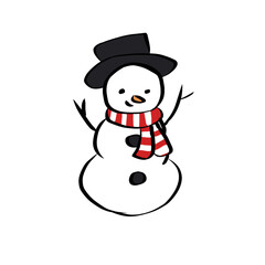Cute Cartoon Snowman with Scarf and Hat