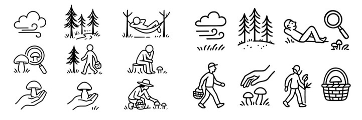 Outdoor activities and nature black and white icons