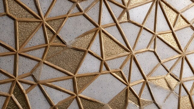 Geometric abstract pattern with textured gold and white surfaces.