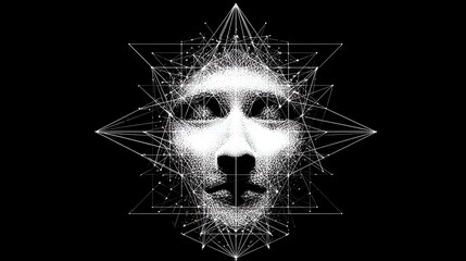 Human face with geometric connections symbolizes mind and data.