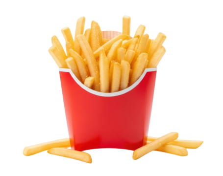 French Fries in a Red Box, Isolated, Cutout, Transparent PNG
