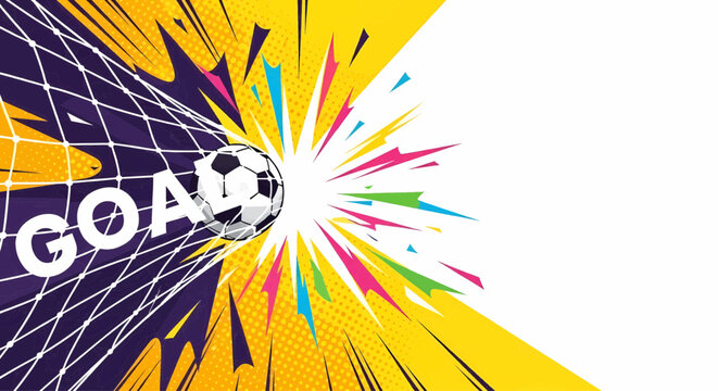 Football soccer goal pop art comic style vector background with dynamic explosion rays for a vibrant sport event