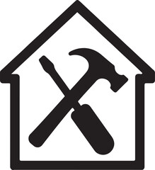 House repair icon with hammer and screwdriver, home maintenance, construction and tools vector.