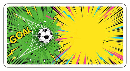 Dynamic football soccer goal in a pop art comic style vector background with vibrant color explosion rays