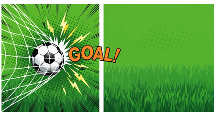 Vibrant football soccer goal in pop art comic style with explosion rays, a dynamic vector background
