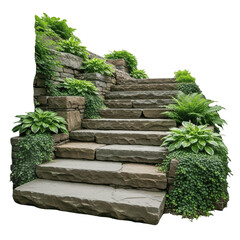 Oil paint of stone pathway and stairs isolated on white background, realistic artistic illustration showing textured stones and natural walkway symbolizing journey and progress