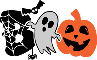 BOO Halloween Word Art with Ghost and Jack-o-lantern