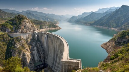 Scenic view of the bhakra nangal dam with mountains and a large reservoir.