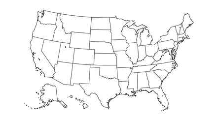 Blank Black and White Outline Map of the United States