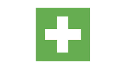 Obraz premium White plus sign on green square first aid symbol healthcare concept