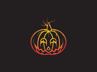 the ghost of a burning pumpkin, on a black background ,design template of halloween pumpkin	
