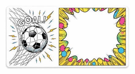 Dynamic football soccer goal in pop art comic style with explosion rays for a sport event tournament poster