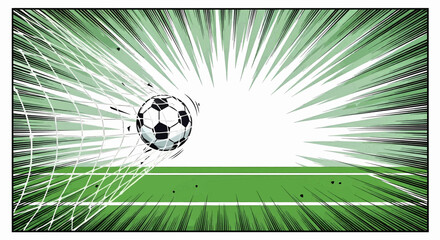 Dynamic soccer football goal sport illustration in a vibrant pop art comic style with retro explosion rays