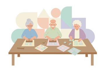 Elderly people enjoying a creative art activity promoting mental engagement and leisure