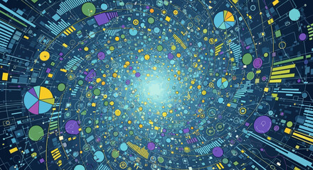 Data tunnel abstract visualization with charts and graphs futuristic technology concept