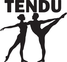Dynamic Ballet Dancers Silhouette Showcasing Tendu Position Against Clear Background