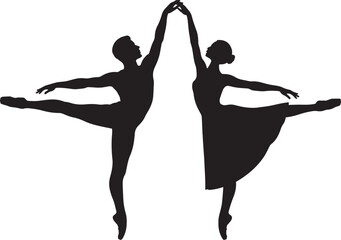 Graceful Ballet Dancers Silhouette Perform Synchronized Arabesque Pose Male and Female Dance Art © fay009