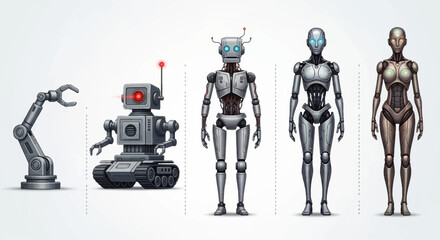 Robots Evolution from Mechanical Arm to Humanoid Artificial Intelligence Concept