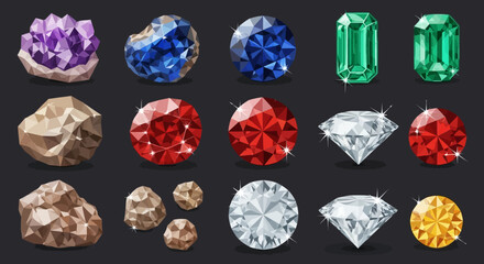 Assorted gemstones Collection of colorful gems various shapes and cuts luxury treasure