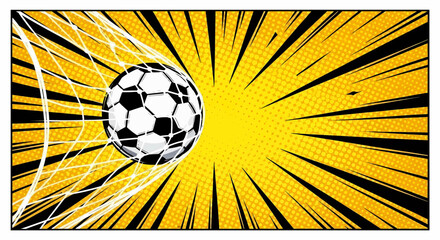 Dynamic football soccer goal with pop art comic style vector background for a sport event tournament poster