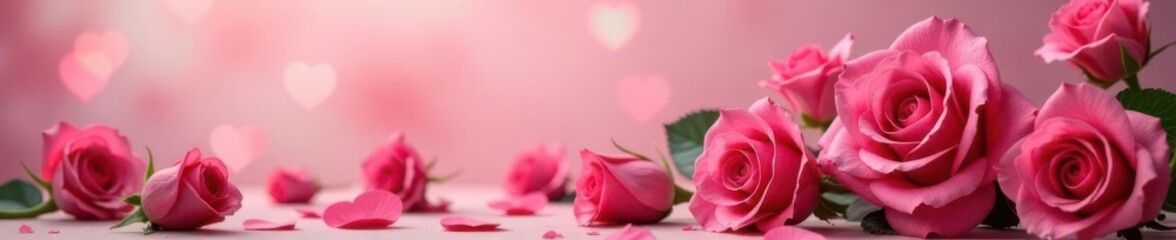 Obraz premium Elegant rose arrangement with hearts, soft backdrop, floral, celebration, Valentine's Day