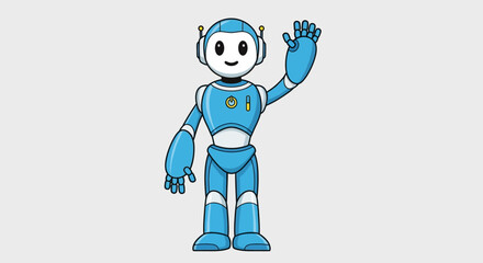 Friendly robot character waving simple style cute antennas friendly expression technology concept