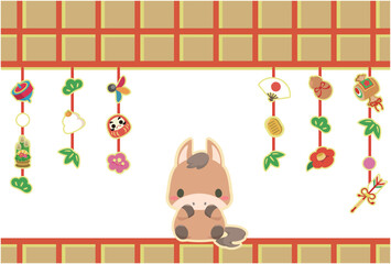 午年　年賀素材　2026年　つるし飾り　横　文字無し