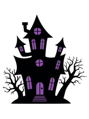 Halloween Haunted House Shadow Silhouette Vector Illustration

