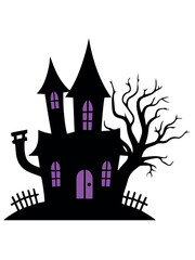 Halloween Haunted House Shadow Silhouette Vector Illustration
