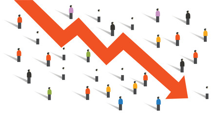 arrow down crisis economy people crowd around people falling chart economy investment