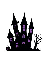 Halloween Haunted House Shadow Silhouette Vector Illustration

