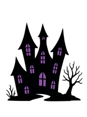 Halloween Haunted House Shadow Silhouette Vector Illustration
