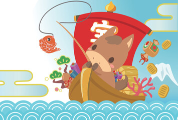 午年　年賀素材　2026年　宝船　文字無し