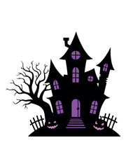 Halloween Haunted House Shadow Silhouette Vector Illustration
