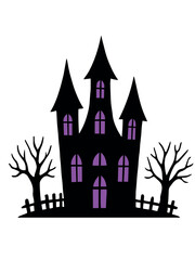 Halloween Haunted House Shadow Silhouette Vector Illustration
