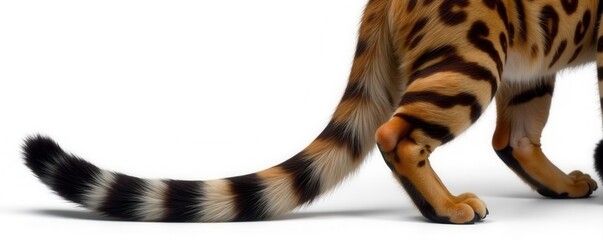 Close-up of a feline's striped tail, isolated on white , stripes, furry