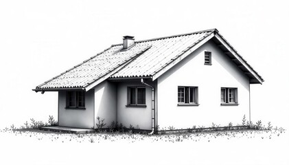 Continuous line art drawing of pitched roof housetop Black linear design on white , roof, design
