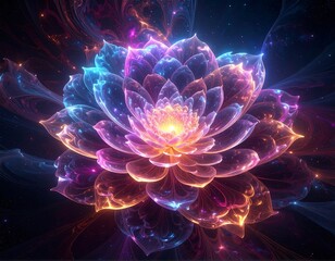 Obraz premium A luminous flower, petal layers glowing, with a cosmic backdrop