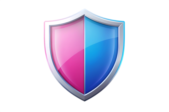 Pink and Blue Shield Icon with Silver Border on Black