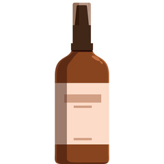 A brown glass bottle with a light-colored label and a dark cap isolated on a transparent background illustrating a simple beverage or liquid container design