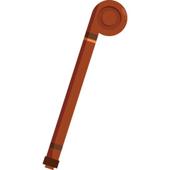 A Brown Wooden Cane With a Curled Handle and Ring Details on a Transparent Background
