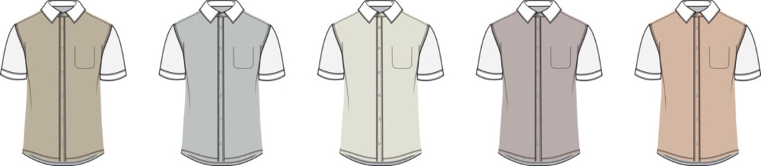 Collection of Sleeveless Collared Shirts in Various Earthy Tones, Presented Side-by-Side