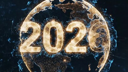 Dynamic digital globe with glowing continents and energy particles radiating from core, ideal for global technology, finance, or innovation concepts