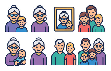Fototapeta premium Grandmother-Grandchildren Icons