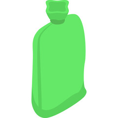 A Bright Green Flat Design Water Bottle With a Square Top and Round Neck Against a Transparent Background