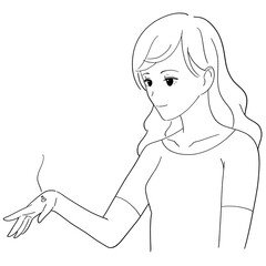 手にお灸をする女性の白黒イラスト
