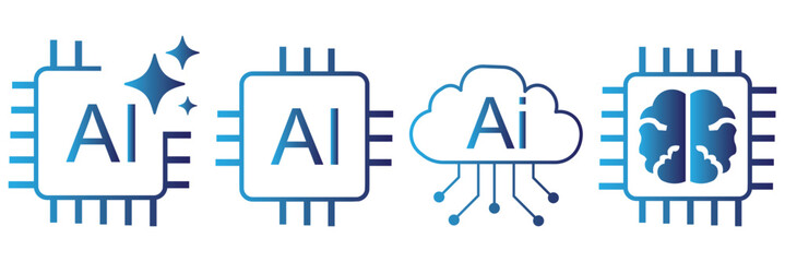 Artificial intelligence AI processor chip vector icon. AI system icon vector illustration. Artificial intelligence application logo, ai stars colorful and flat black icon set. Vector illustration eps