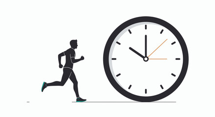 Dynamic runner racing against time, fitness challenge, time management, personal goal, deadline pressure, achieving success, running silhouette, workout motivation