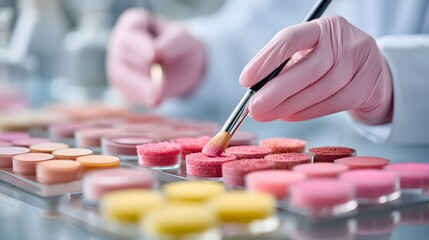 Detailed Lab Scene of Colorful Cosmetic Sample Preparation Process