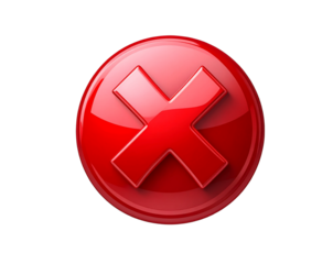 3D Red Cross Error Symbol Isolated on Transparent Background